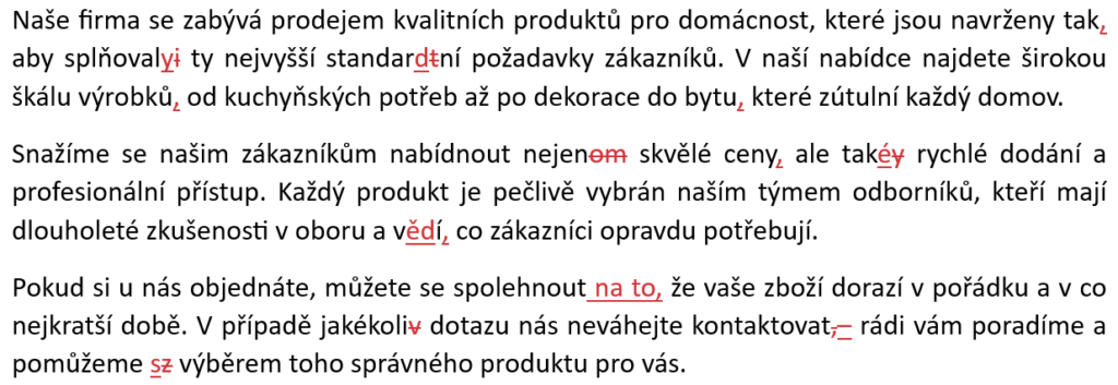 ukázka opraveného marketingového textu